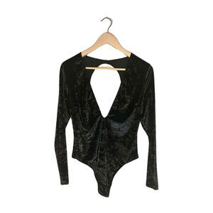 Victoria's Secret Velvet Bodysuit Plunge Neckline Open-Back Black Size M/L